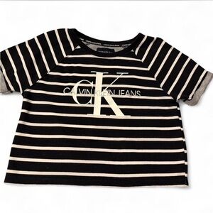 Calvin Klein Black & White Striped CK Logo Tee